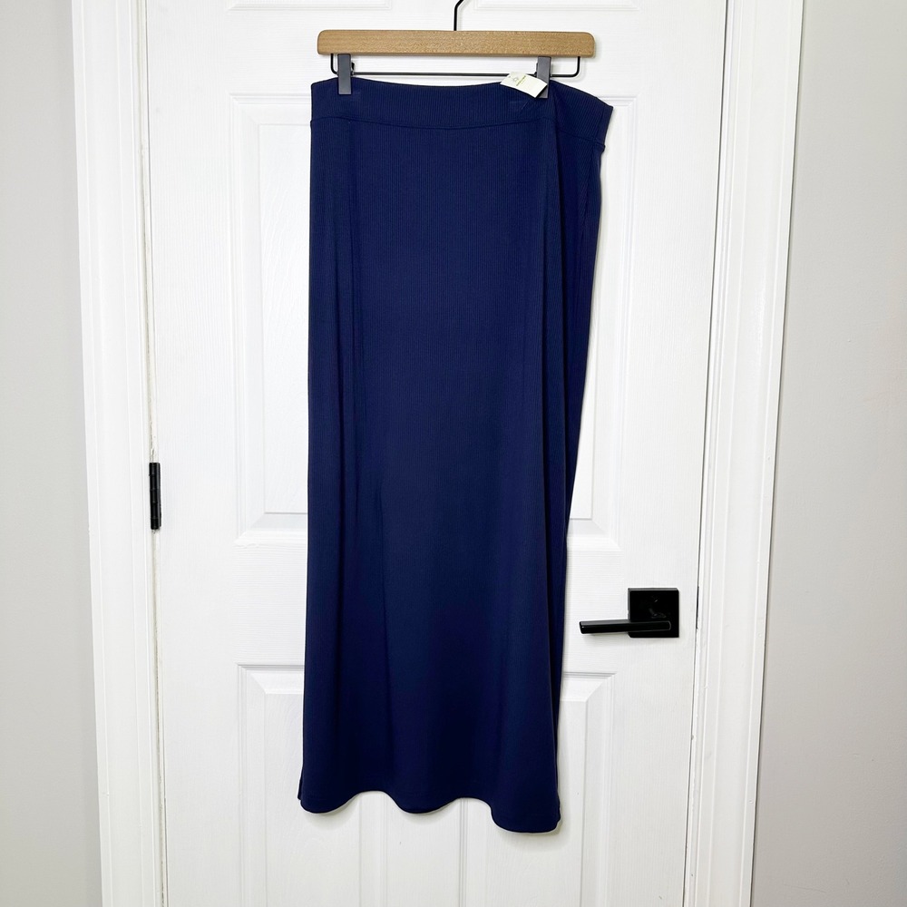 OFFLINE Aerie Maxi Skirt‎ Womens Large Blue NEW Ribbed Side Slit Column Stretchy